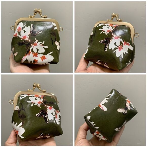 Handmade Genuine Leather Floral Print, Vintage Style Double Kisslock Handbag Set - Picture 16 of 16